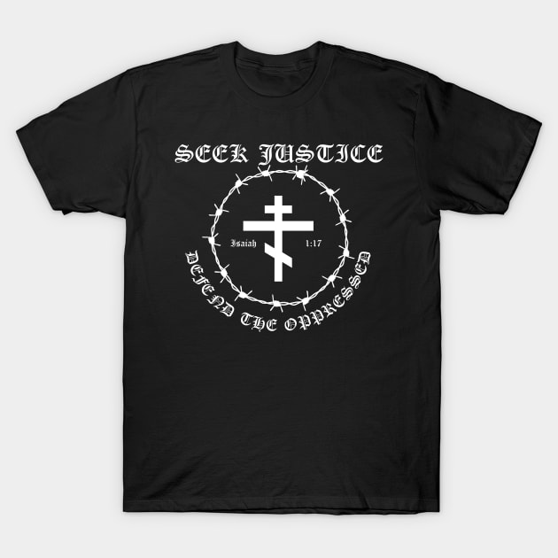Isaiah 1:17 Seek Justice Defend The Oppressed Metal Hardcore Punk Pocket T-Shirt by thecamphillips